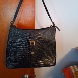 Etienne Aigner Black Crocodile-Embossed Shoulder Bag